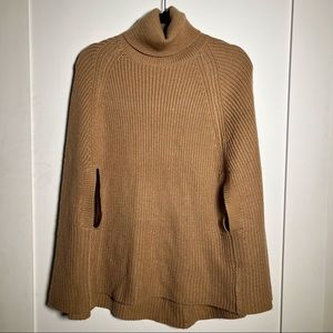 Orange Caramel Tan Turtleneck Cape Poncho with Front Arm Holes One Size